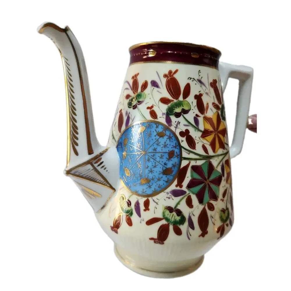 Antique 20s German Handpainted Chocolate Coffee Pot Gilt Floral Art Deco